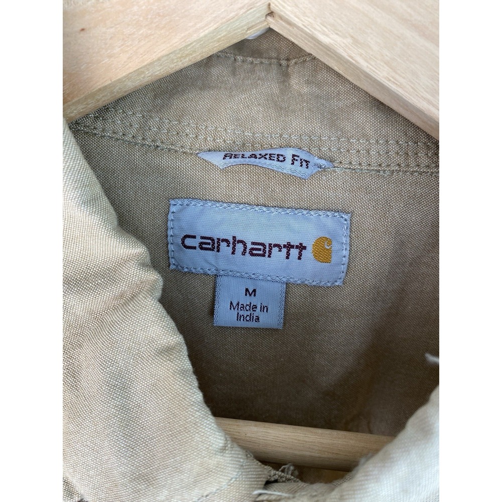 Carhartt Men's M Tan Relaxed Fit Short Sleeve Button Up Casual Workwear Shirt - Picture 6 of 10